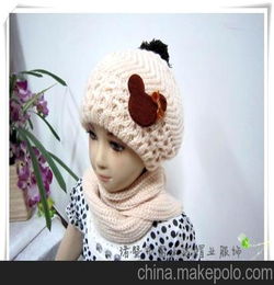 生产厂家 秋冬韩版针织毛线帽套装 儿童帽子 围巾两件套 童帽